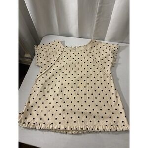 UMGEE Cream/Black Linen Cotton Polka Dot Short Sleeve Shirt Women Size Medium